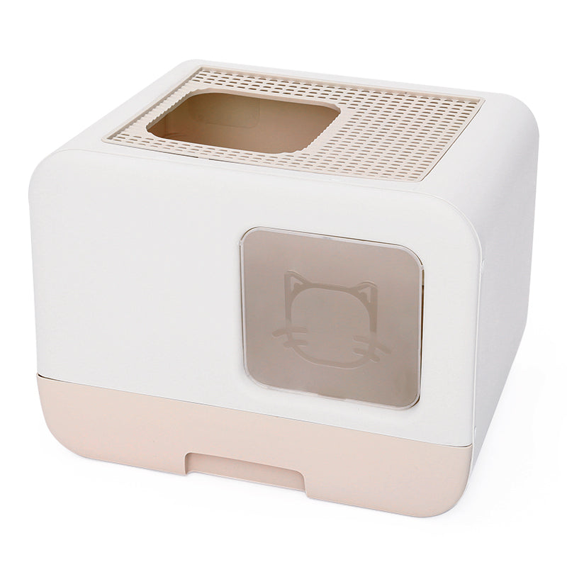 Minimal and stylist Enclosed Cat Litter Box Toilet Splash-Proof Indoor Litter Box , with litter scoop