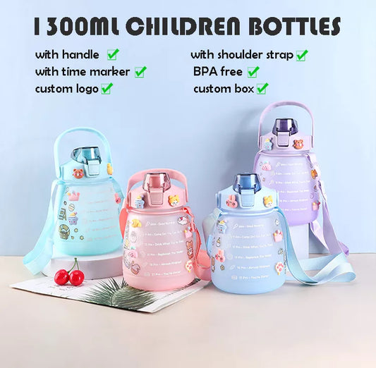 Water Bottle With Sticker 1.3L Large Capacity Big Belly Water Bottles