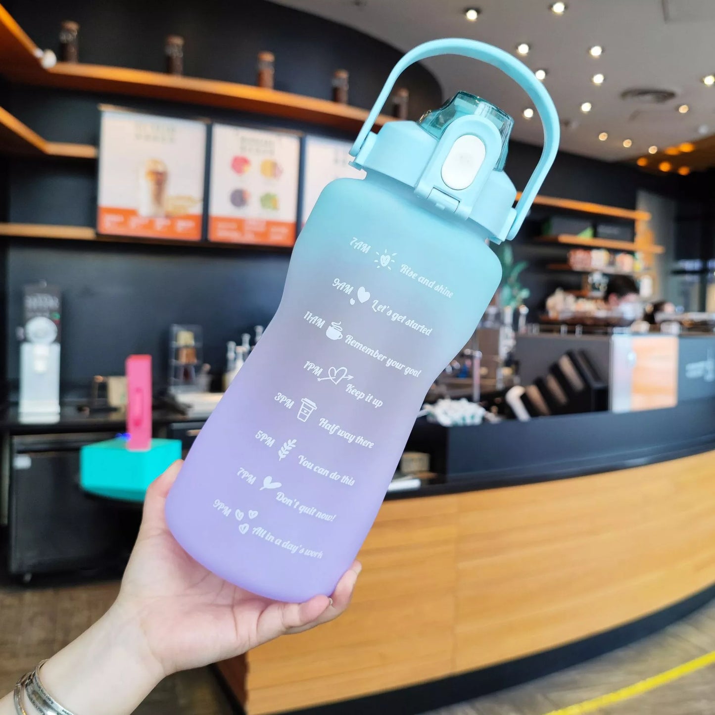 2L Motivational Water Bottle With Time Marker With Straw and Sticker