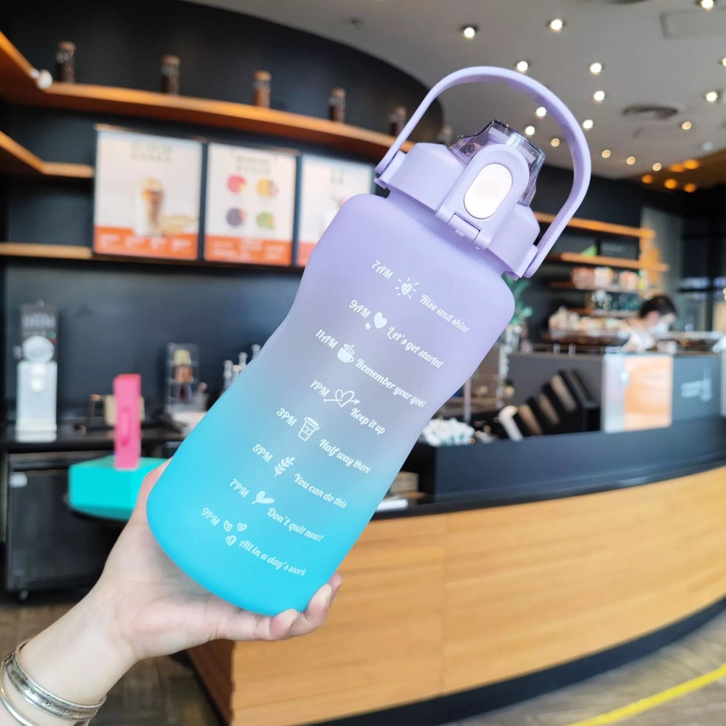 2L Motivational Water Bottle With Time Marker With Straw and Sticker