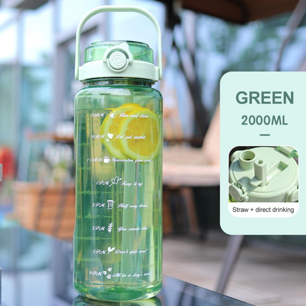 2L Clear colour Water Bottle With Time Marker With Straw and Sticker