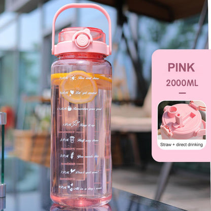 2L Clear colour Water Bottle With Time Marker With Straw and Sticker